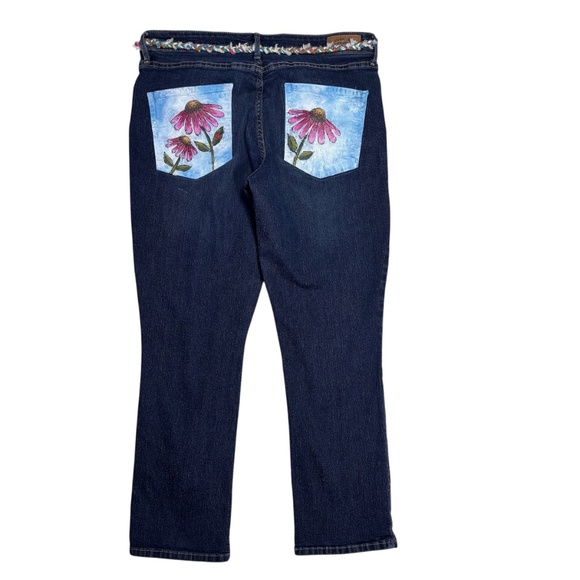 Levi's Signature Jeans Hand Painted Pink Daisy Flower Braided Belt Women's 14S - Picture 5 of 13